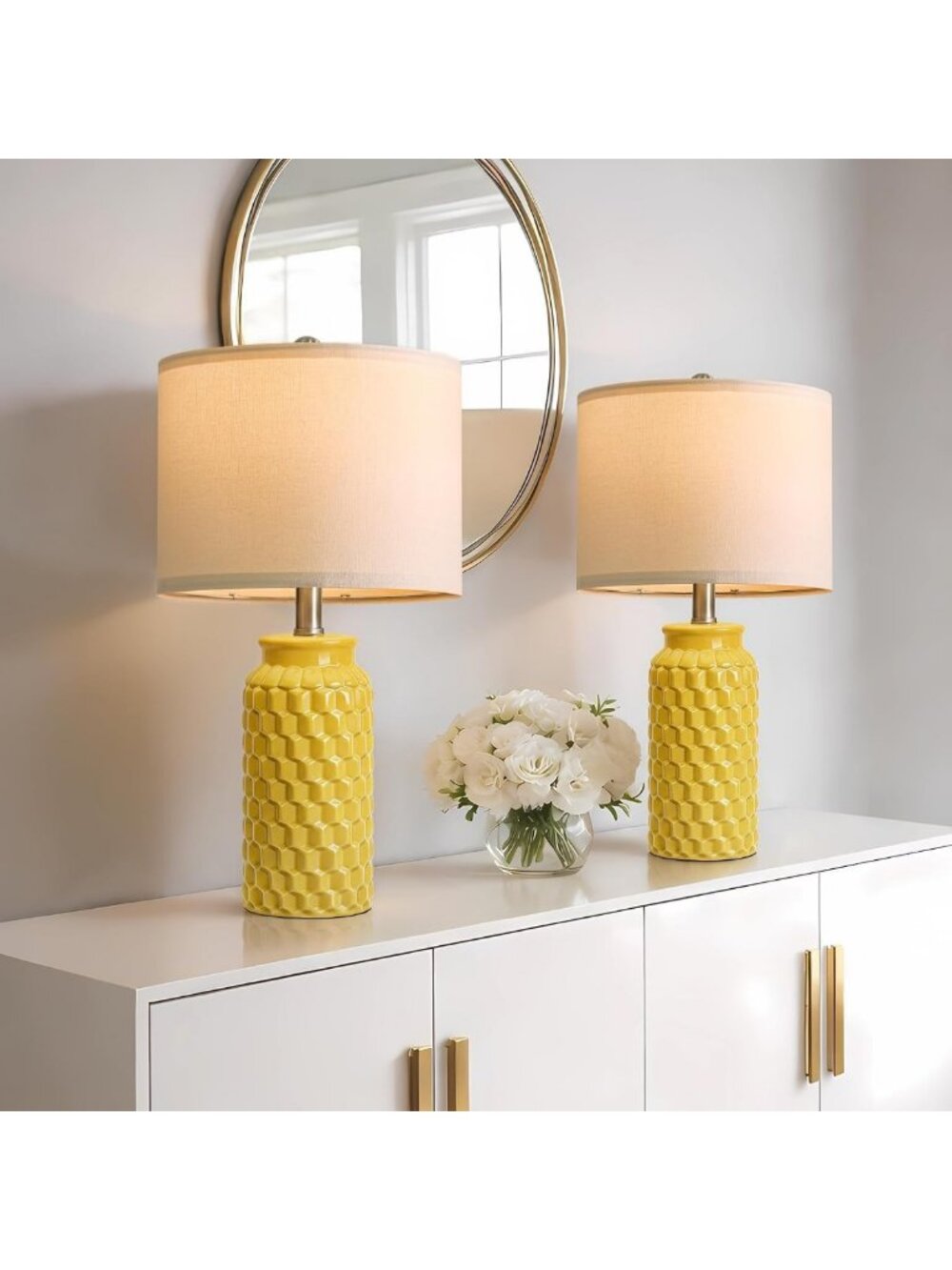 Set of 2 Modern Farmhouse Ceramic Table Lamps - Boho Nightstand & Desk Lighting
